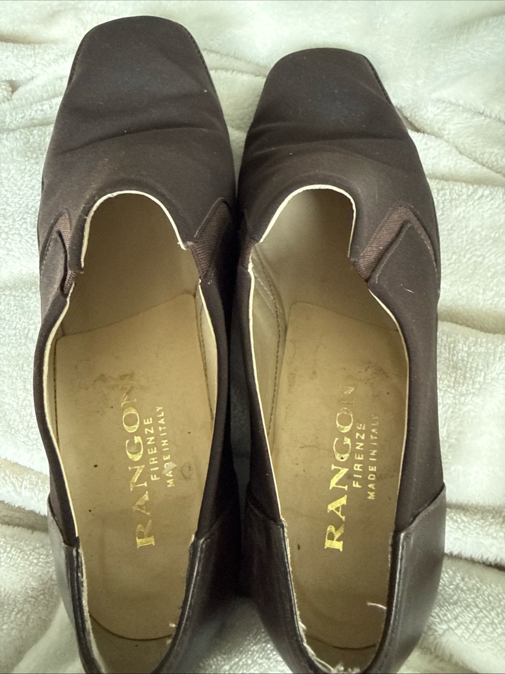 Rangoni Firenze Italy Brown Slip-On Fabric Leather Loafers Square Toe for Women